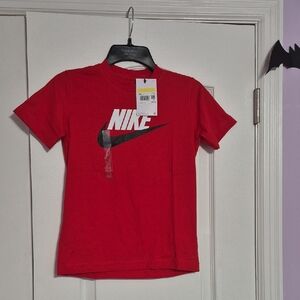NIKE Red Short Sleeve Tee with Black & White Logo